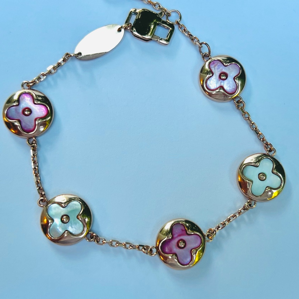 B1023 HighEnd Genuine White  Pink Motherofpearl 18k Rose Gold Plated Bracelet